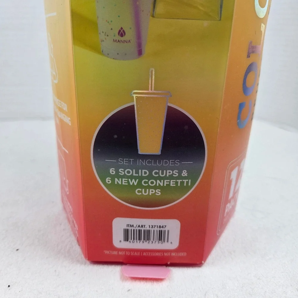Manna Color Changing Cups With Confetti 12 Pack, 24oz | 6 Solid Cups | 6 Confett